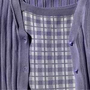 Dessin Studio Plaid Purple Dress & Cardigan